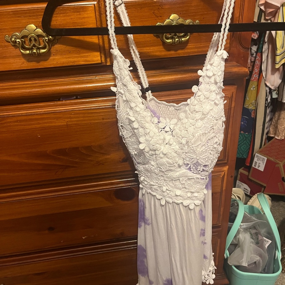 White Birch Cream and Purple Lace Dress